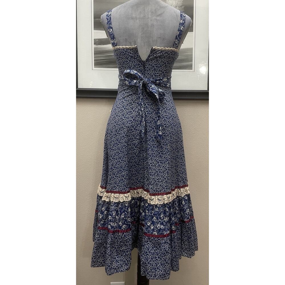 Gunne Sax by Jessica McClintock prairie midi dress blue and white calico MINT - Picture 10 of 16